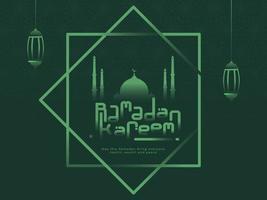 islâmico piedosos mês do Ramadã kareem conceito com suspensão lanternas, mesquita em verde fundo. vetor