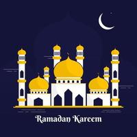 islâmico piedosos mês do Ramadã kareem com colorida mesquita, crescente lua em azul fundo. vetor