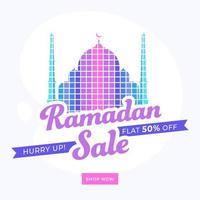 islâmico piedosos mês do Ramadã venda conceito com colorida mesquita criada de píxeis em branco fundo. vetor