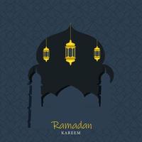 islâmico piedosos mês do Ramadã conceito com suspensão dourado lanterna e mesquita em texturizado cinzento fundo. vetor