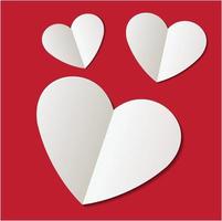 arte de papel de três corações brancos em um fundo vermelho. Ilustrador vetorial vetor