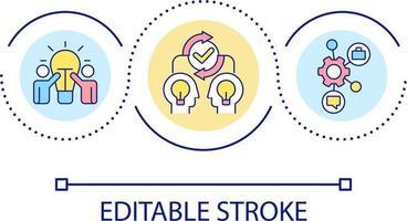 compartilhar Ideias e perícia ciclo conceito ícone. trabalho em equipe e cooperação. o negócio consolidação abstrato idéia fino linha ilustração. isolado esboço desenho. editável acidente vascular encefálico vetor