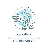 agricultura azul conceito ícone. aquecimento sistema para plantas. uso do geotérmico energia abstrato idéia fino linha ilustração. isolado esboço desenho. editável acidente vascular encefálico vetor