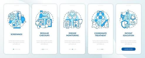 crônica doença gestão aproximação azul onboarding Móvel aplicativo tela. passo a passo 5 passos editável gráfico instruções com linear conceitos. interface do usuário, ux, gui modelo vetor