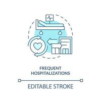 freqüente hospitalização azul conceito ícone. crônica Cuidado gestão desafio abstrato idéia fino linha ilustração. isolado esboço desenho. editável acidente vascular encefálico vetor