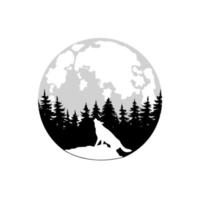 Lobo uivos vetor ícone. cheio lua e floresta ilustração placa. Lobo com lua símbolo ou logotipo.