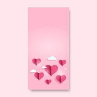 papel coração formas com nuvens em pastel Rosa fundo e cópia de espaço. amor ou namorados conceito. vetor