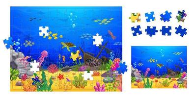 quebra-cabeças enigma embaixo da agua panorama peças enigma vetor