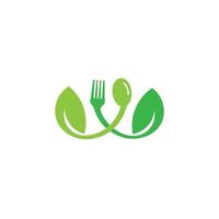 saudável Comida logotipo. conceito logotipo, com a símbolo do uma colher, garfo e folha. pode estar para restaurantes, saudável Comida produtos, local na rede Internet logotipos para Comida consultores vetor