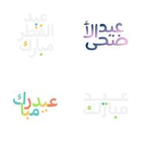 eid Mubarak emblema conjunto com elegante escova estilo letras vetor