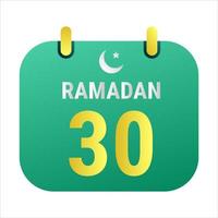 30 Ramadã comemoro com branco e dourado crescente luas. e Inglês Ramadã texto. vetor