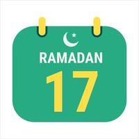 Dia 17 Ramadã comemoro com branco e dourado crescente luas. e Inglês Ramadã texto. vetor