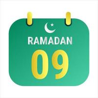 9º Ramadã comemoro com branco e dourado crescente luas. e Inglês Ramadã texto. vetor