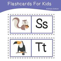 animal alfabeto flash card. educacional imprimível flash card. vetor ilustrações.