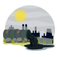 industrial descarga a partir de cano. poluição do natureza e ecologia. plantar e tubo com fumaça. verde corrente dentro a rio. moderno problema. químico desperdício. desenho animado plano ilustração vetor