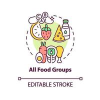 ícone de conceito de todos os grupos de alimentos vetor