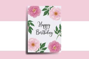 cumprimento cartão aniversário cartão digital aguarela mão desenhado peônia flor Projeto modelo vetor