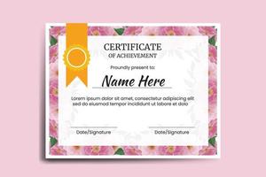 certificado modelo peônia flor aguarela digital mão desenhado vetor