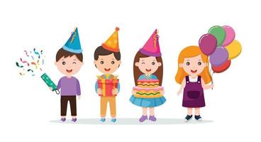 crianças a comemorar uma aniversário festa vetor ilustração