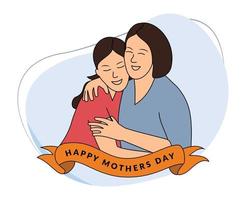 feliz mães dia. ilustração do criança abraçando mãe. ilustração do mãe e criança amor vetor