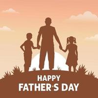 feliz do pai dia com Papai e crianças silhueta, feliz do pai dia caligrafia bandeira Projeto vetor