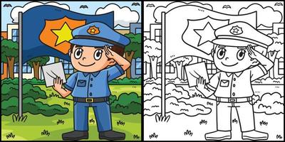 saudando polícia Policial coloração página ilustração vetor