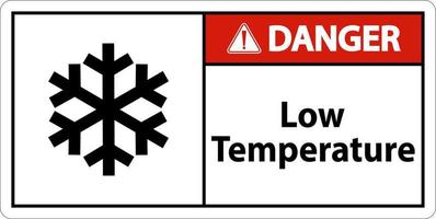 Perigo baixo temperatura símbolo e texto segurança placa. vetor