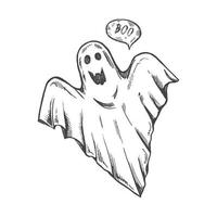 mão desenhado esboço do fantasma isolado em branco fundo. assustador branco fantasma. feliz dia das Bruxas. fofa vintage assustador personagem. vetor ilustração para cartazes, decoração e imprimir.