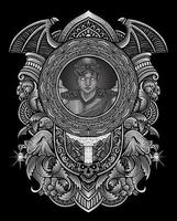 ilustração vetor Helios Deus do Sol grego mitologia com vintage gravação enfeite quadro, Armação perfeito para seu mercadoria e t camisa