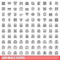 100 masculino ícones definir, esboço estilo vetor