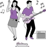 homem e mulher jogando a elétrico guitarra e cantoria. vetor ilustração.