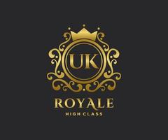 dourado carta Reino Unido modelo logotipo luxo ouro carta com coroa. monograma alfabeto . lindo real iniciais carta. vetor