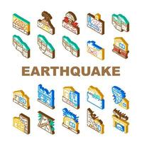 tremor de terra danificar destruição ícones conjunto vetor