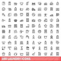 100 lavanderia ícones definir, esboço estilo vetor