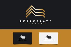 logotipo imobiliário em gradiente de ouro com estilo de linha. construção, arquitetura ou modelo de design de logotipo de construção vetor