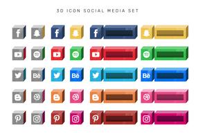 3D Boxed Social Media Icon Set Vector