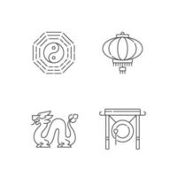conjunto de ícones lineares de atributos do ano novo lunar vetor