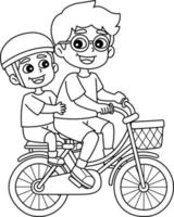 pai e filho equitação uma bicicleta isolado coloração vetor