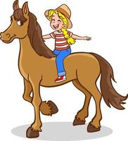 fofa pequeno menina equitação uma cavalo vetor