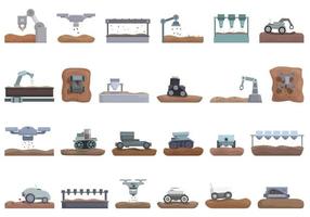 automatizado plantar semeadura ícones conjunto desenho animado vetor. natureza Fazenda vetor