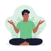 mundo mental saúde dia ilustração. Preto homem meditando com olhos fechado. vetor