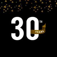 Número do aniversário de 30 anos com ilustração de design de modelo de vetor de celebração de fita de ouro