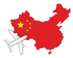 avião voando sobre a bandeira do mapa da china vetor