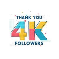 obrigado celebração de 4k seguidores, cartão de felicitações para 4000 seguidores sociais. vetor