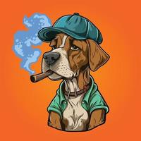 fumar cachorro com chapéu desenho animado logotipo vetor