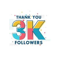obrigado celebração de 3k seguidores, cartão de felicitações para 3000 seguidores sociais.