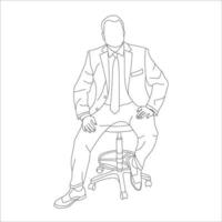 homem sentado em uma cadeira linha arte com branco fundo, ilustração linha desenho. vetor