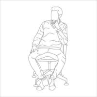 homem sentado em uma cadeira linha arte com branco fundo, ilustração linha desenho. vetor