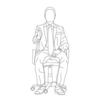 homem sentado em uma cadeira linha arte com branco fundo, ilustração linha desenho. vetor