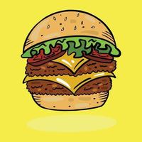 desenho animado colorido hambúrguer cheeseburger hambúrguer fast food ilustração vetorial vetor